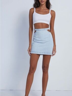 WeWoreWhat Super Light Blue Denim Cutout Mini Skirt M